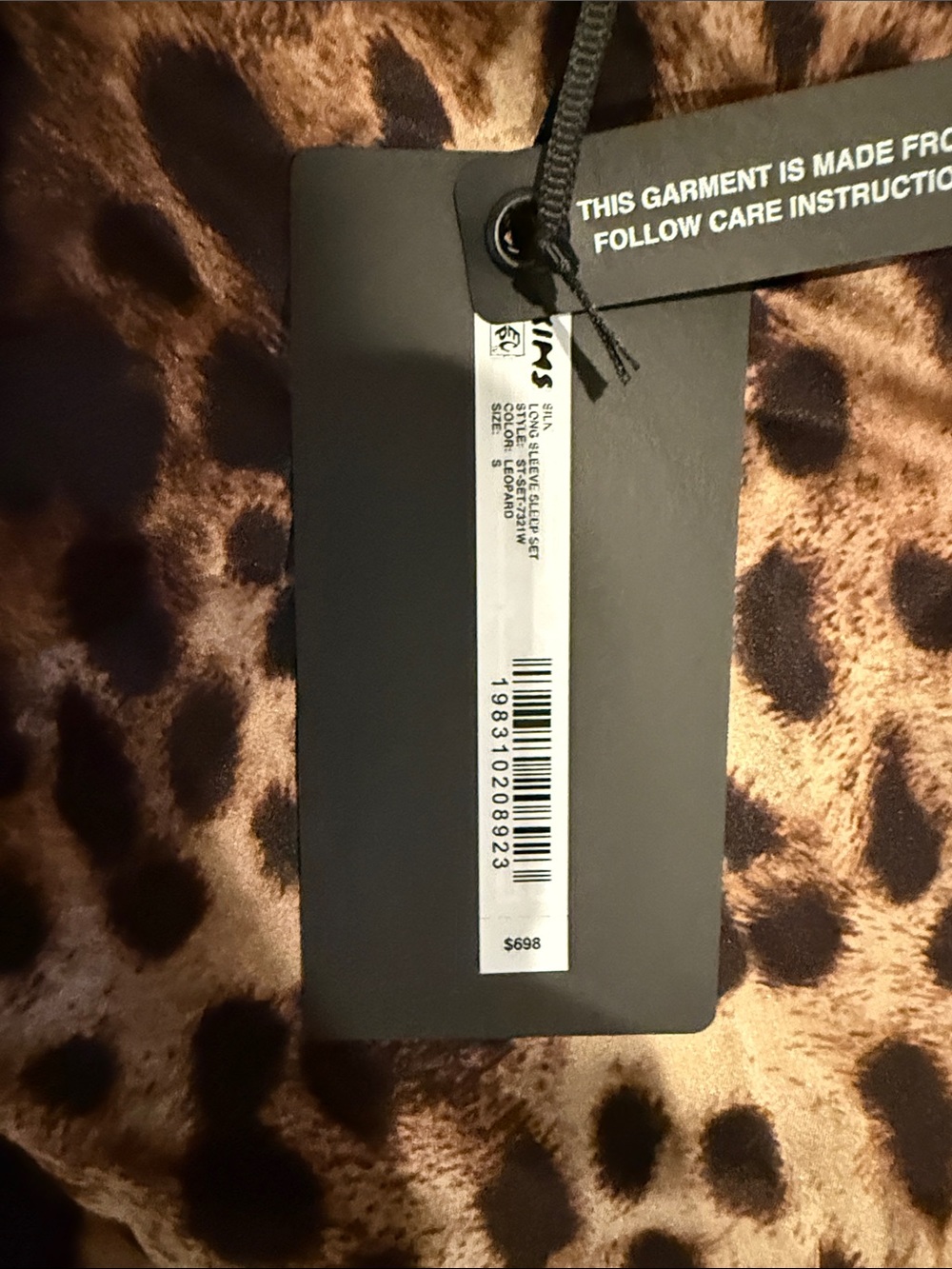 SKIMS Leopard Print Satin Pajama Set in Brown and Black - Picture 4 of 4